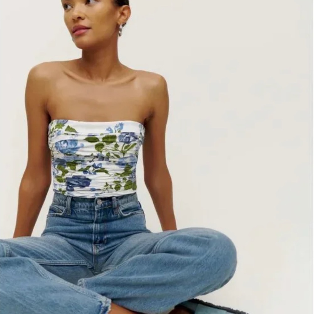 Strapless floral ref top